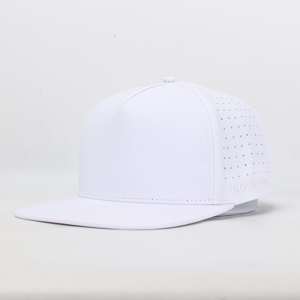 CUSTOM- Solid White Flat Bill 5 Panel Hat