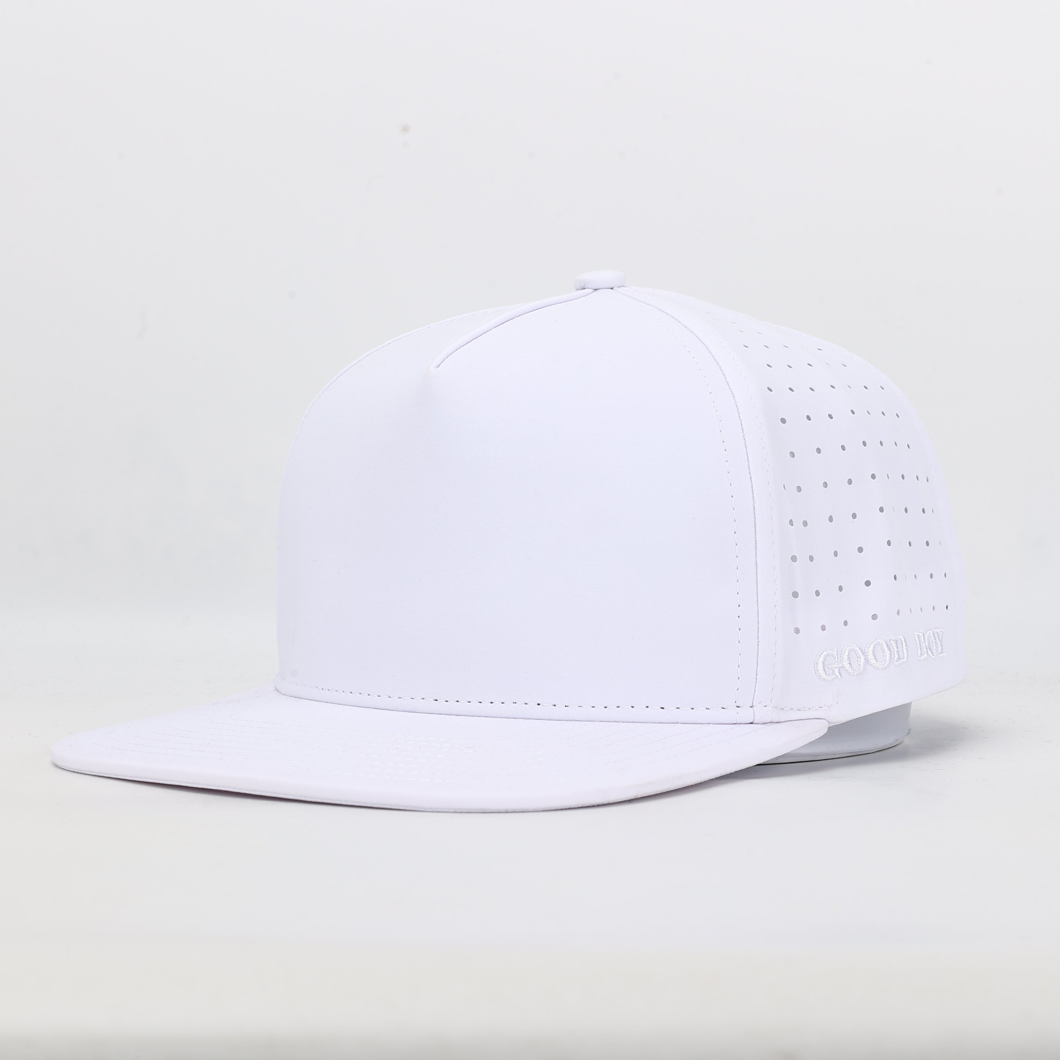 CUSTOM- Solid White Flat Bill 5 Panel Hat