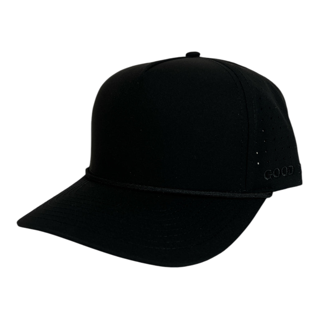 CUSTOM- Black 5 Panel Hat w/ Black Rope