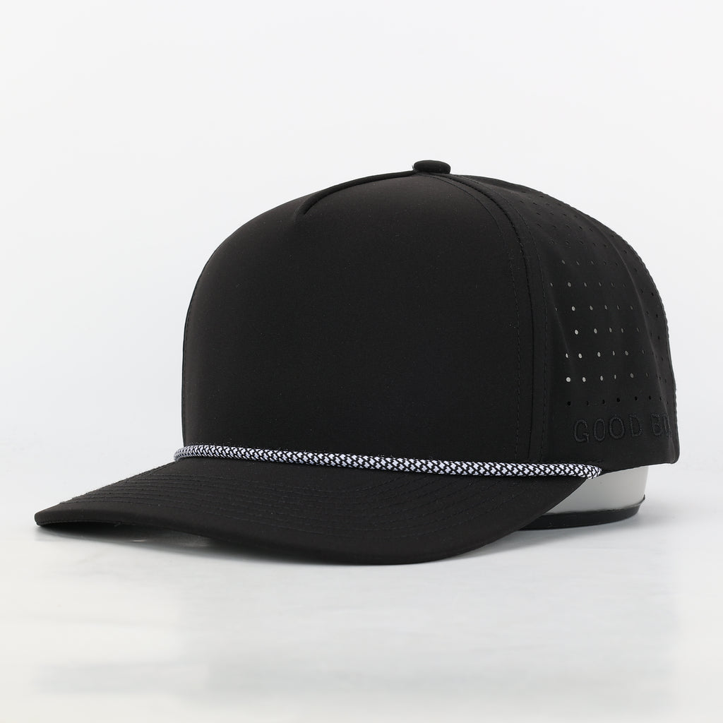 CUSTOM- Black 5 Panel Hat w/ White Rope