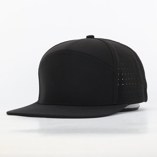 CUSTOM- Black 7 Panel Hat w/ Flat Brim