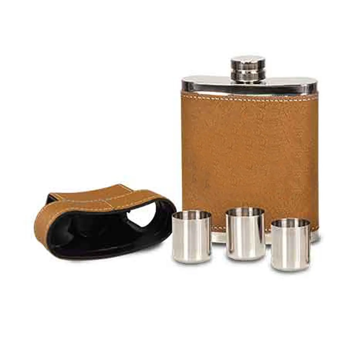 Leather Birdie Flask w/ Shot Glasses