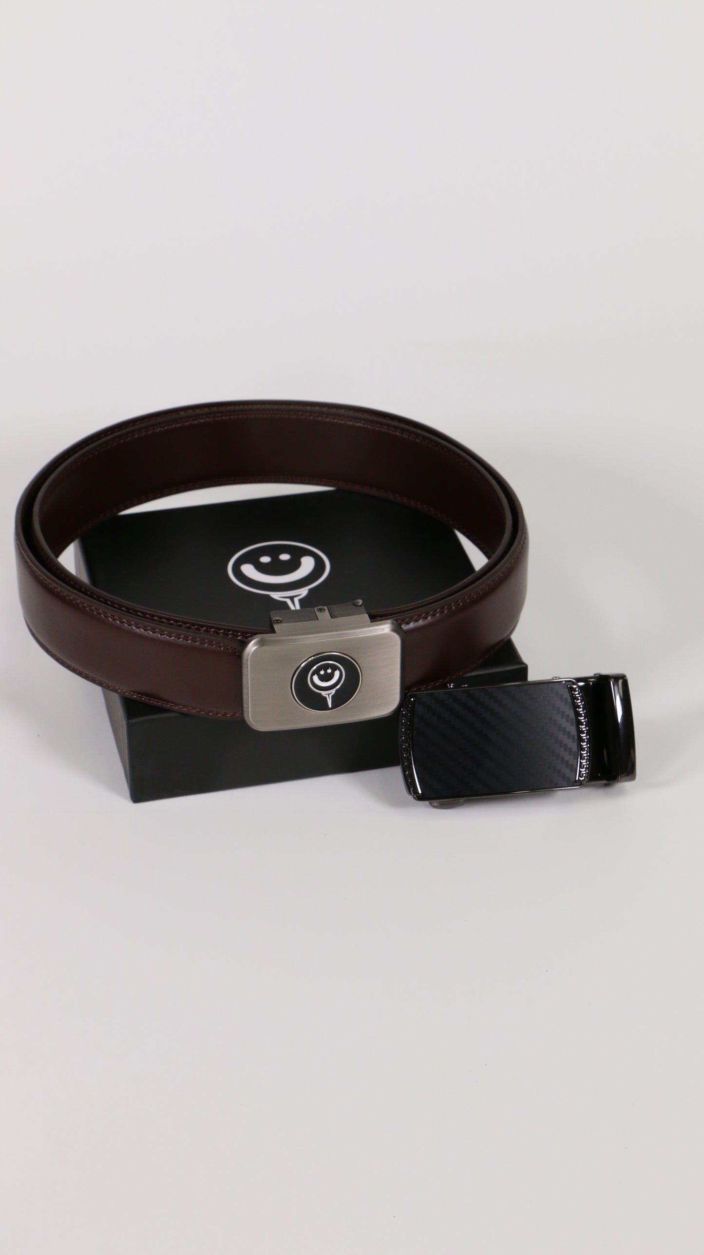 Ratchet Leather Belt with Good Boy Ball Mark & EXTRA Carbon Fiber Buckle