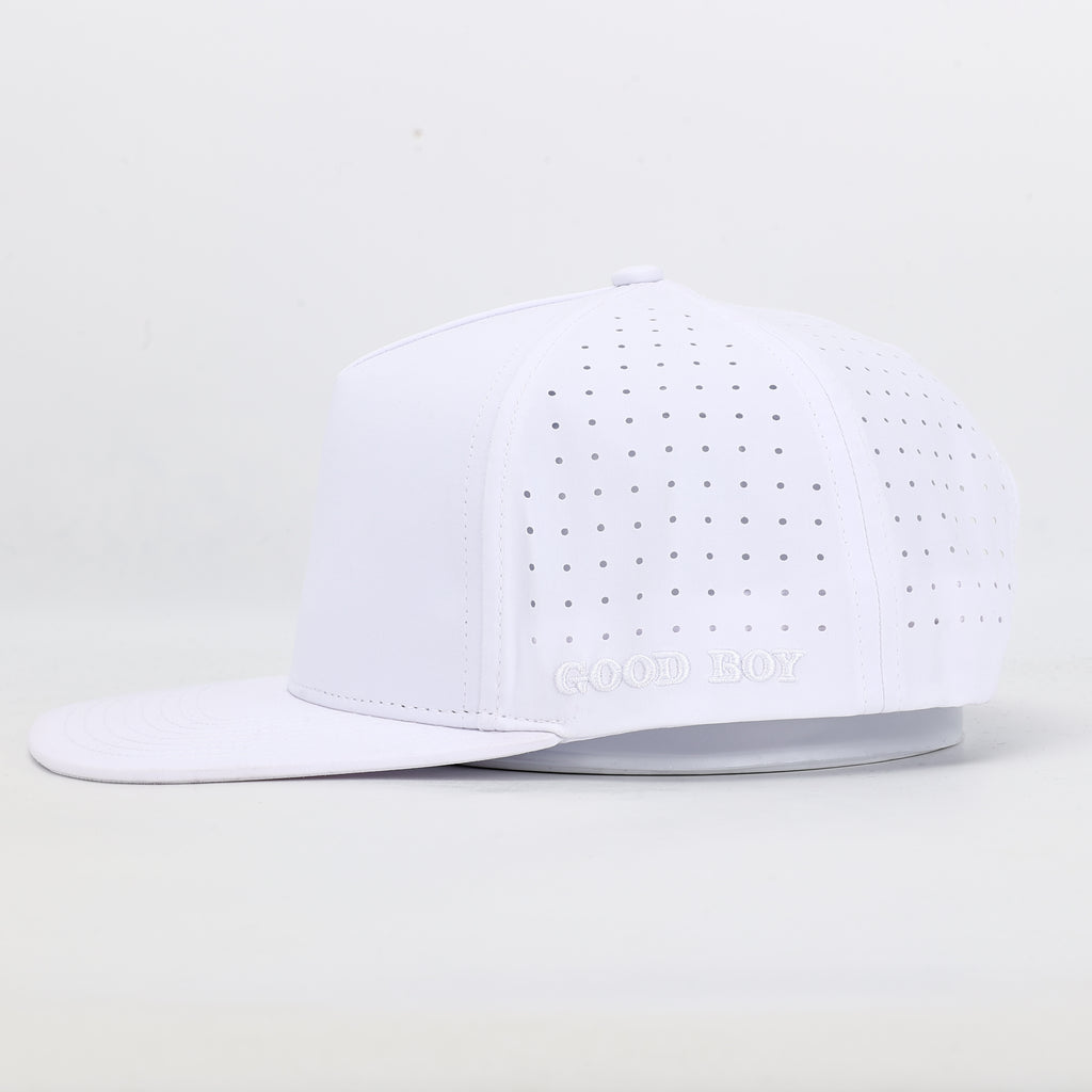 CUSTOM- Solid White Flat Bill 5 Panel Hat