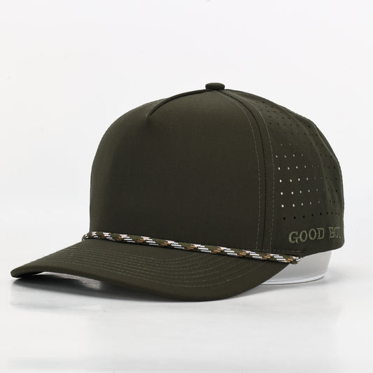 CUSTOM- Forest Green 5 Panel Hat w/ Multicolor Rope